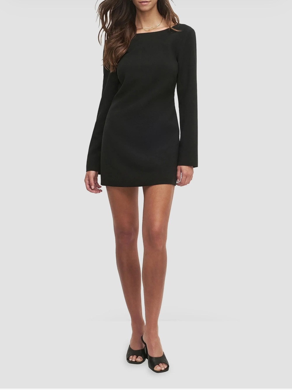 Favorite Daughter Meet Cute Bow Low Back Black Long-Sleeve Dress